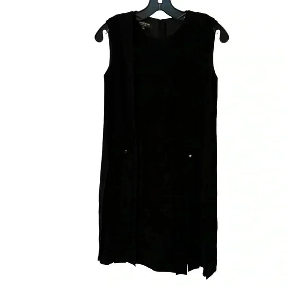 Lafayette 148 black pleated sleeveless dress with gold accent buttons size SP - Picture 1 of 13